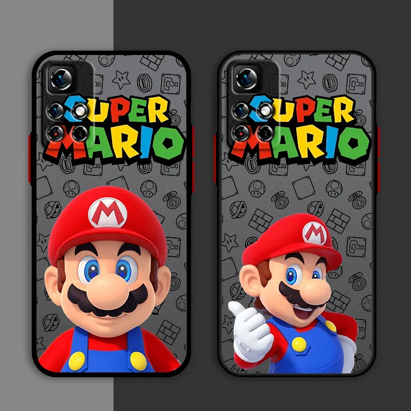 Cartoon Cute Super Mario Phone Case For Redmi Note 13 12 11 10 Pro Plus S T Lite 4G 5G Frosted Translucent Matte Cover