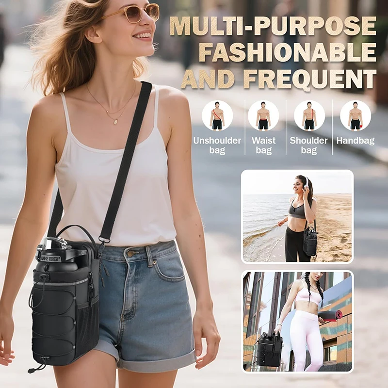 

Сильная магнитная спортивная подвесная сумка для чашки воды, прочная переноска для спортзала с карманом для телефона, портативная наклонная сумка для бутылки с водой для фитнеса