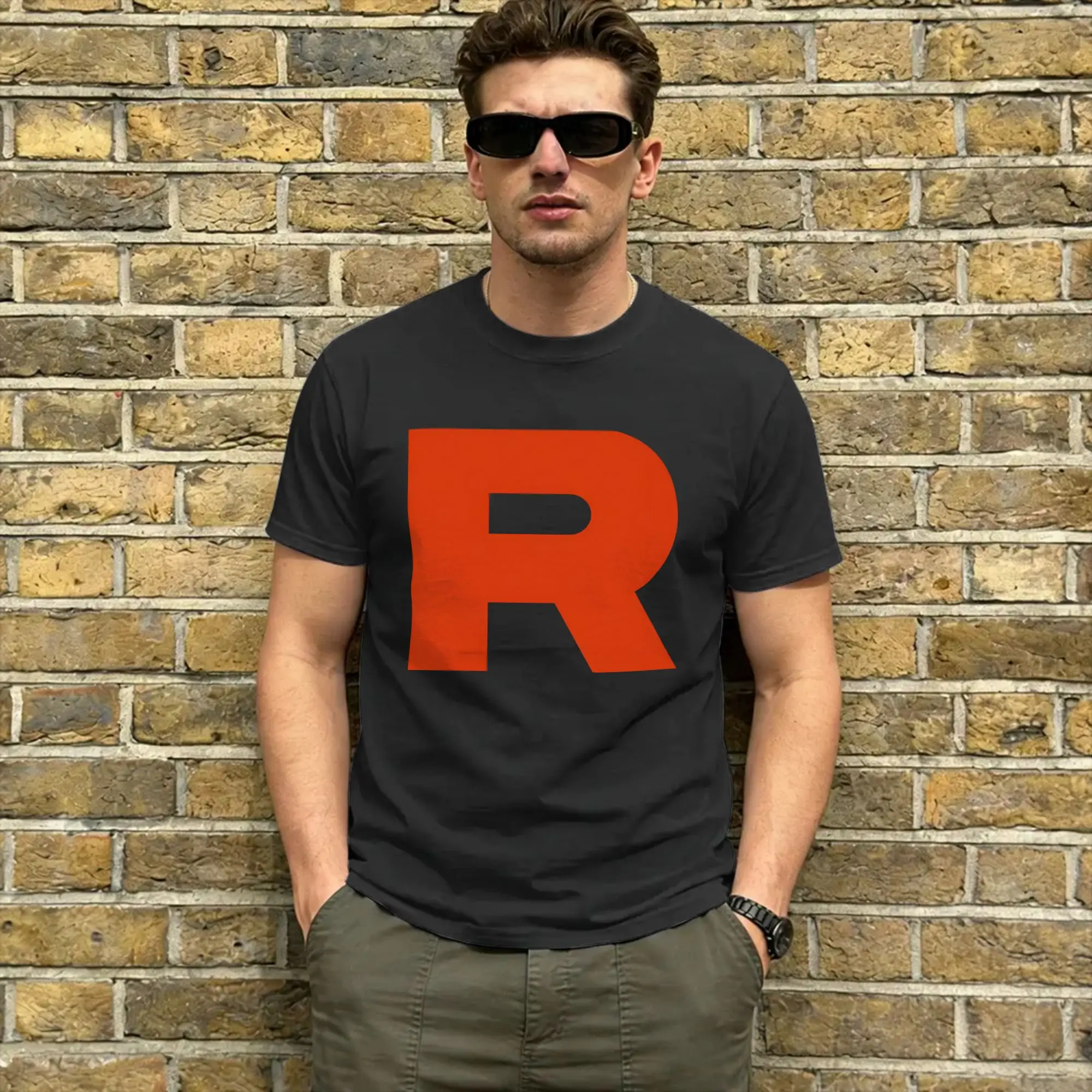 Vintage Team Rocket Logo T-Shirt Men Crewneck 100% Cotton T Shirt  Short Sleeve Tees Big Size Clothes