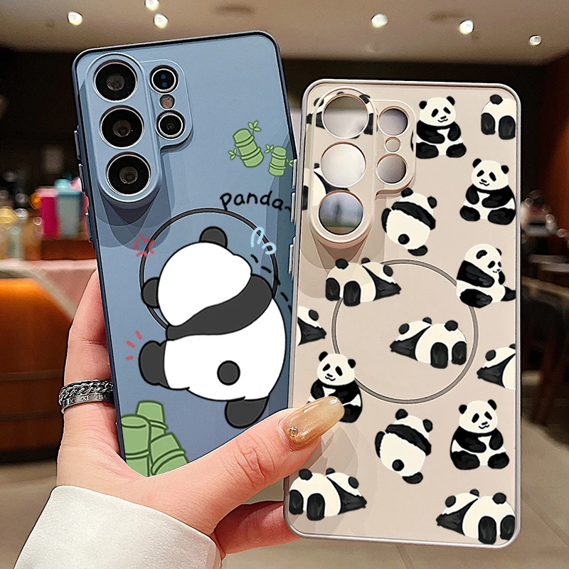 Niedliches Panda-Muster Magnetische Handyhülle für Samsung Galaxy S26 S25 Ultra Edge S24 S23 FE A17 A56 A37 A16 A55 A15 A36 A55 5G Cover
