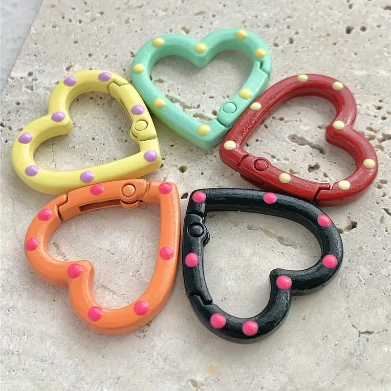 12 Pairs of Randomly Mixed Color Heart-Shaped Keychains, Double-Sided Painted Candy-Colored Spring Clasps, DIY