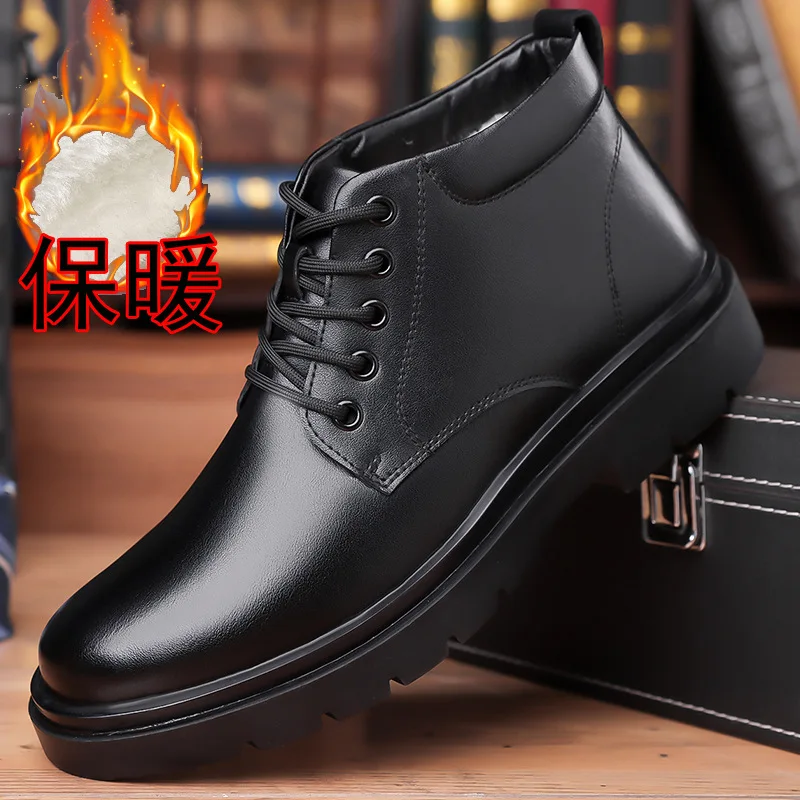 New Designer Winter Cow Warm Cotton Shoes for Men Fashion Casual Black Platform Ankle Boots Male