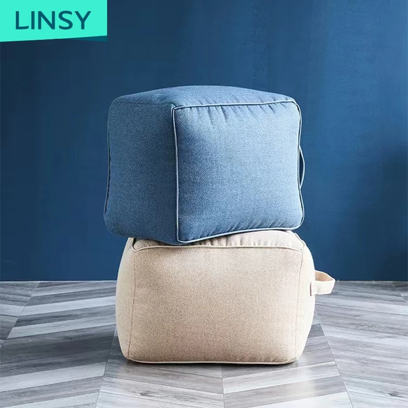 Linsy ม้านั่งเดี่ยวโซฟาผ้าสีฟ้าสำหรับห้องนั่งเล่นขนาดเล็กม้านั่ง Wl005ทรงสี่เหลี่ยม