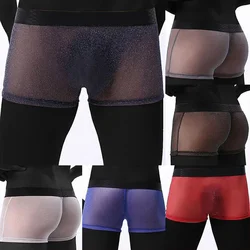 Homens ver através de biquíni ultra-fino homem breve elasticidade curta roupa interior masculina calcinha malha bulge bolsa brilhante underpant