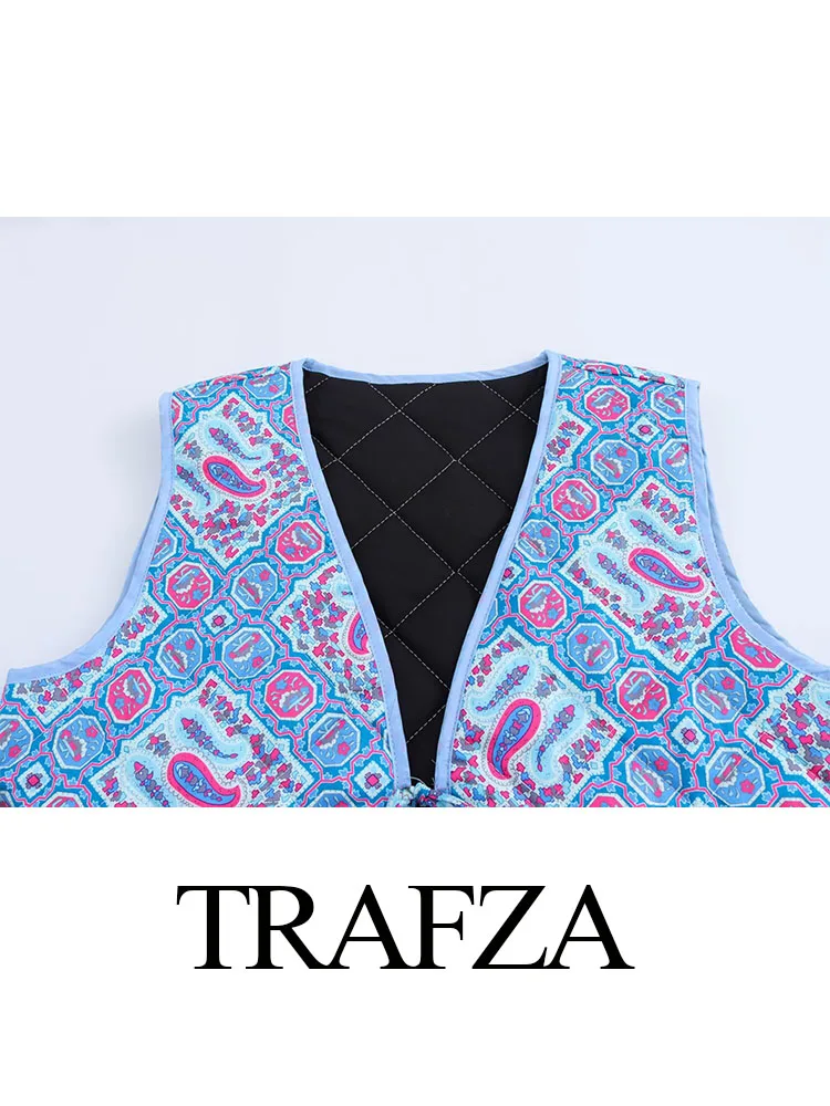 TRAFZA-Haut Vintage en Coton Imprimé pour Femme, Vêtement Chic à Lacets, avec Nministériels d, 2 Documents, Nouvelle Mode Automne