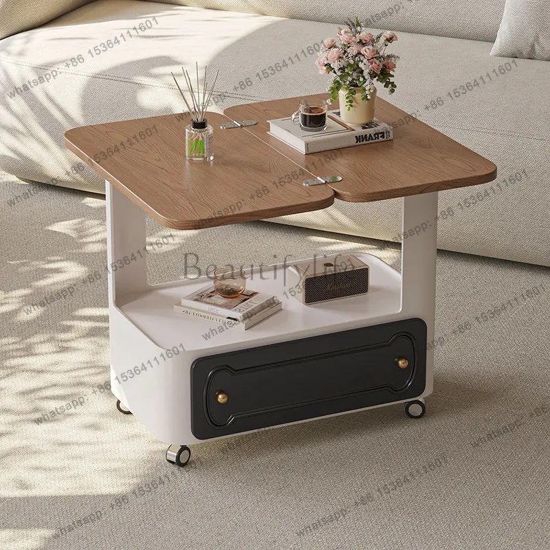 

Medieval style foldable cart coffee table household small apartment retro pulley movable