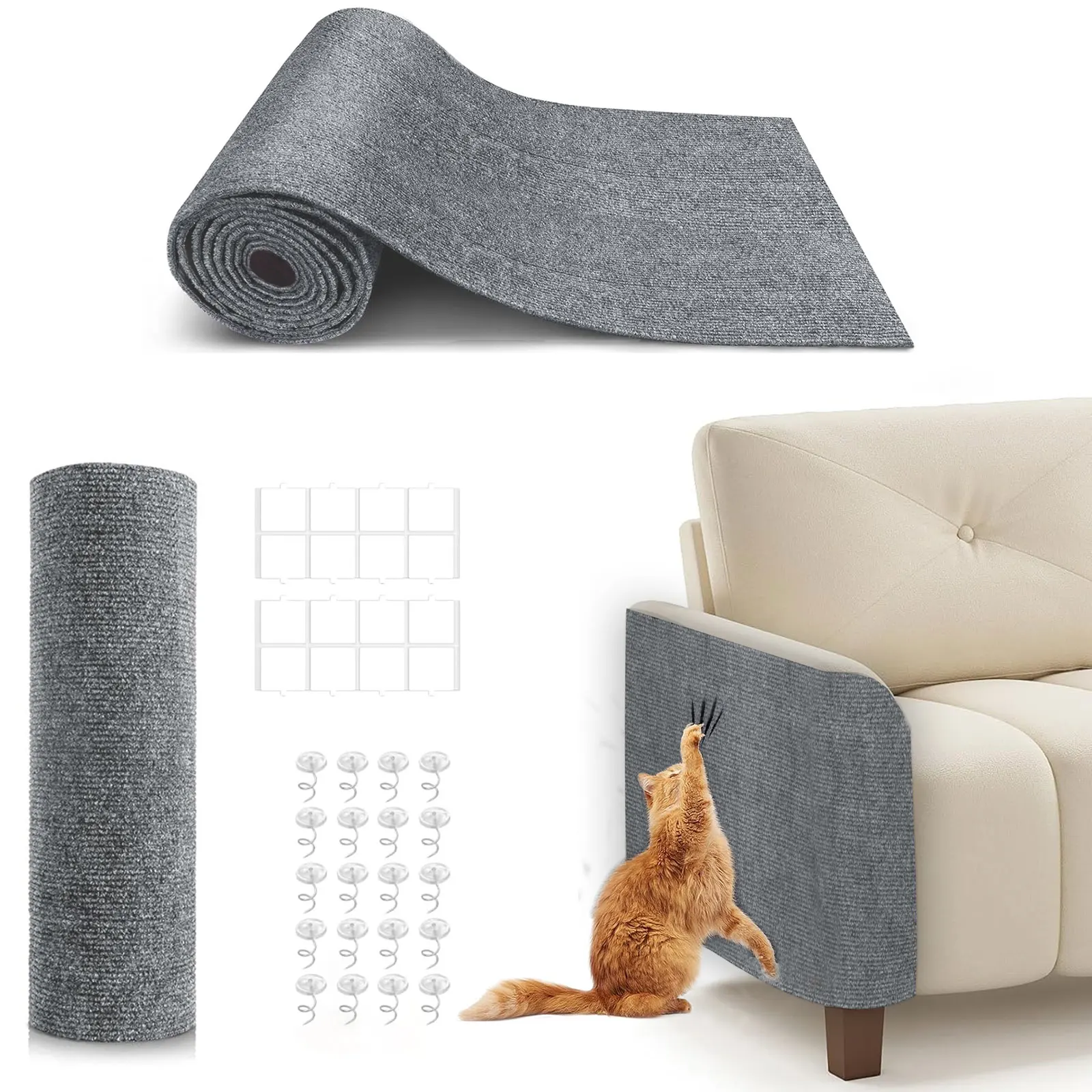 

Cat Scratching Mat, Self-Adhesive Cats Carpet, DIY Scratch Furniture Protector for Couch, Sofa, Wall & Doors, Durable Cat Scratc