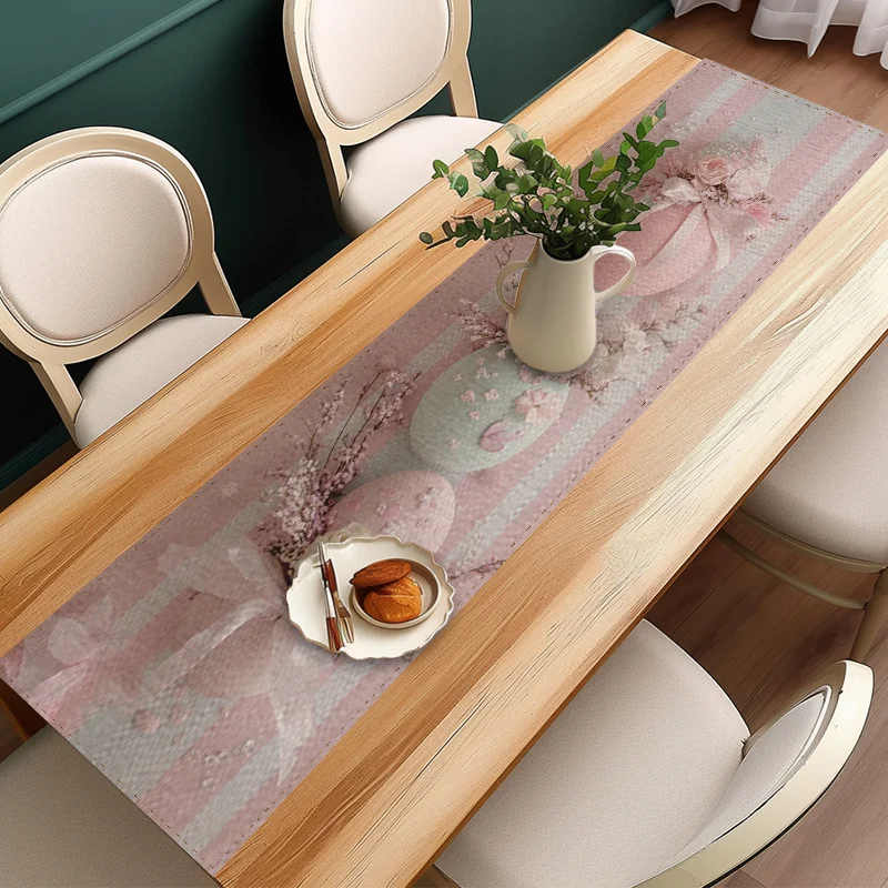 1Pc Table Runner, Tablecloth, Easter Egg and Floral Pattern, Decorated with Delicate Flowers and Bows, in Soft Watercolor Tones, Suitable for Easter, Spring, Valentine's Day, Birthdays, Weddings, and Other Occasions Suitable for Homes, Restaurants, Cafes, Kitchens, Dining Tables, Coffee Tables, and Buffet Tables, It Perfectly Matches the Needs of Event Setups, Banquets, Picnics, Holiday Decorations, Festive Displays, and Seasonal Table Decorations.