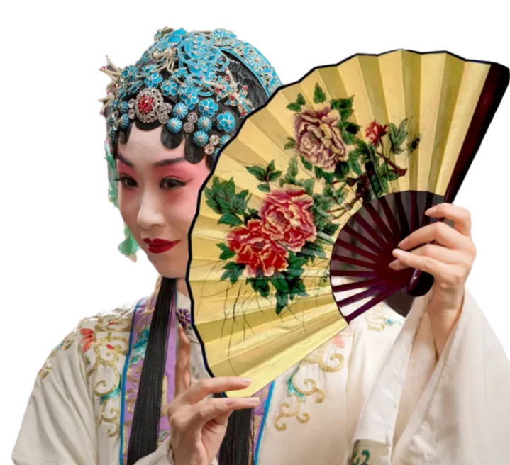 Handmade Chinese Silk Folding Fan with Bamboo Ribs.13-inch Vintage Style Hand Fan for Costume, Home Decor & Cultural Gift