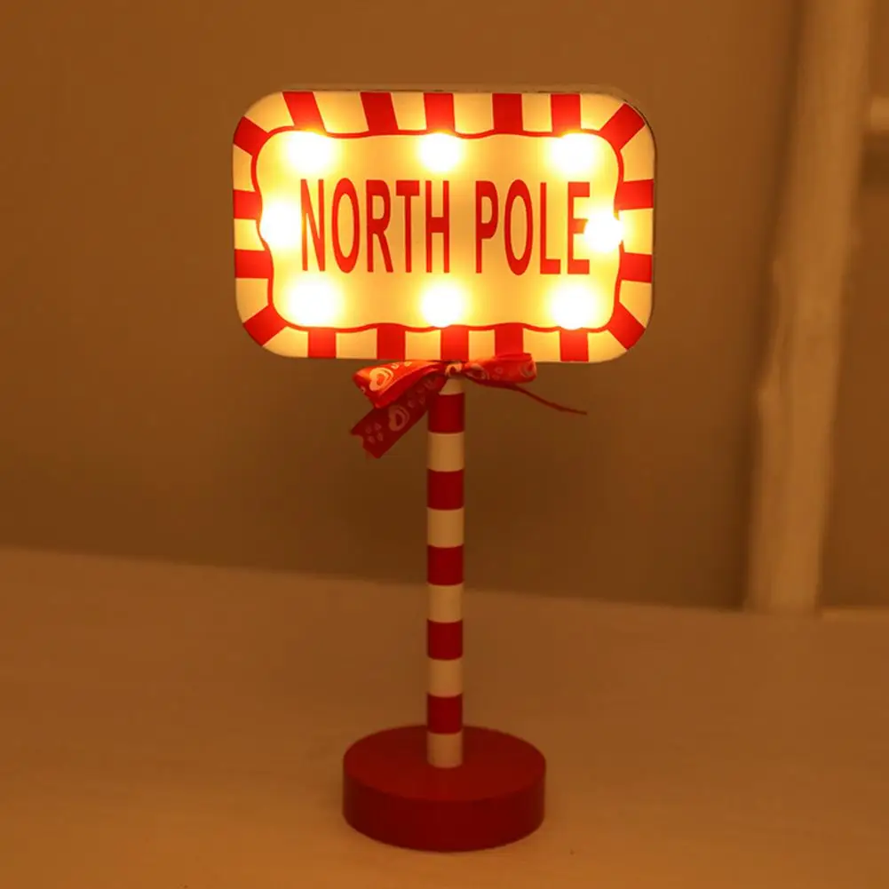 Indoor Street Sign Decor Vintage Street Sign Light Vintage Led Christmas Street Sign with Bowknot Festive North Pole Letter