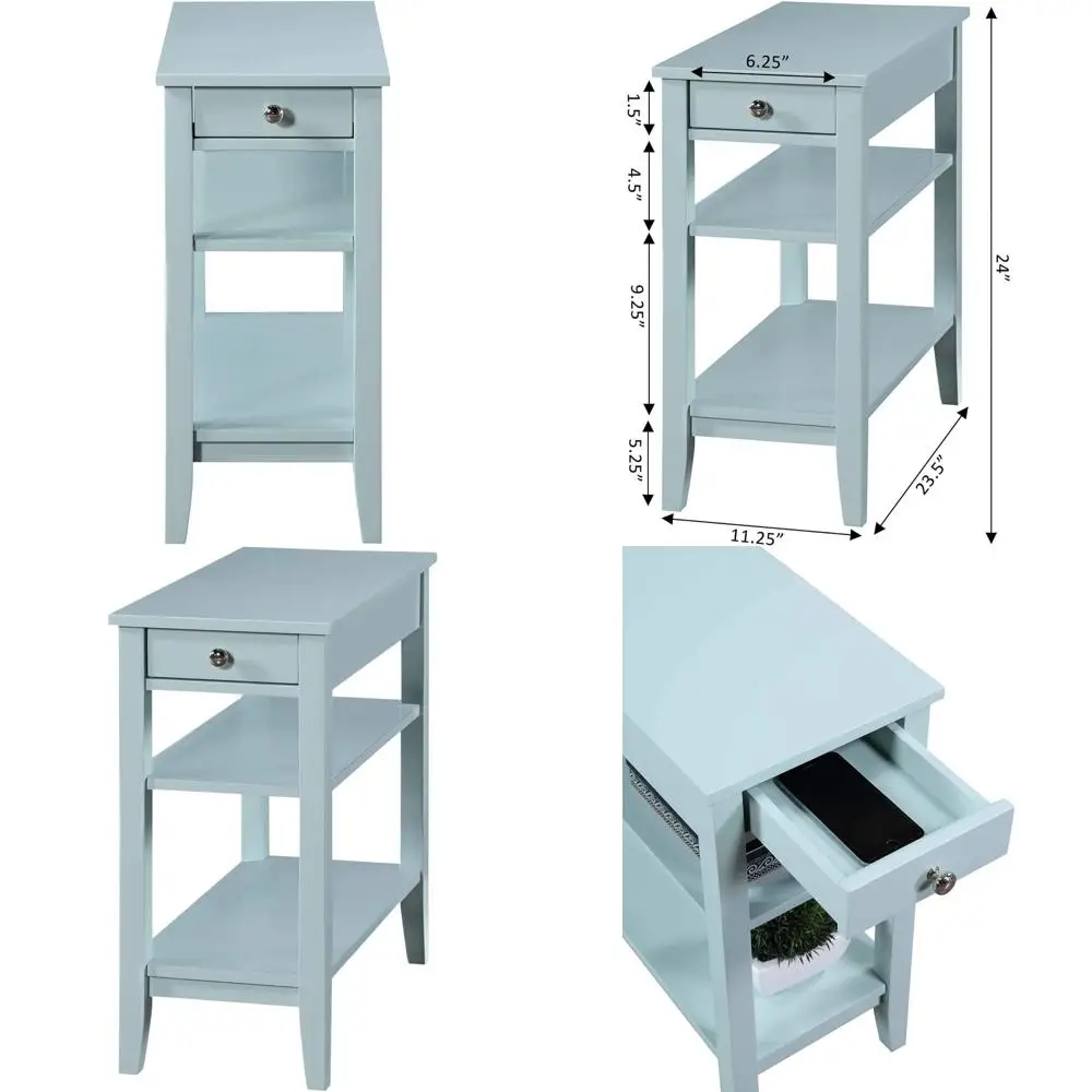 

Классический прикроватный столик Sea Foam Blue с ящиком и полкой для хранения, 23,5 дюйма — идеально подходит для гостиных и спален