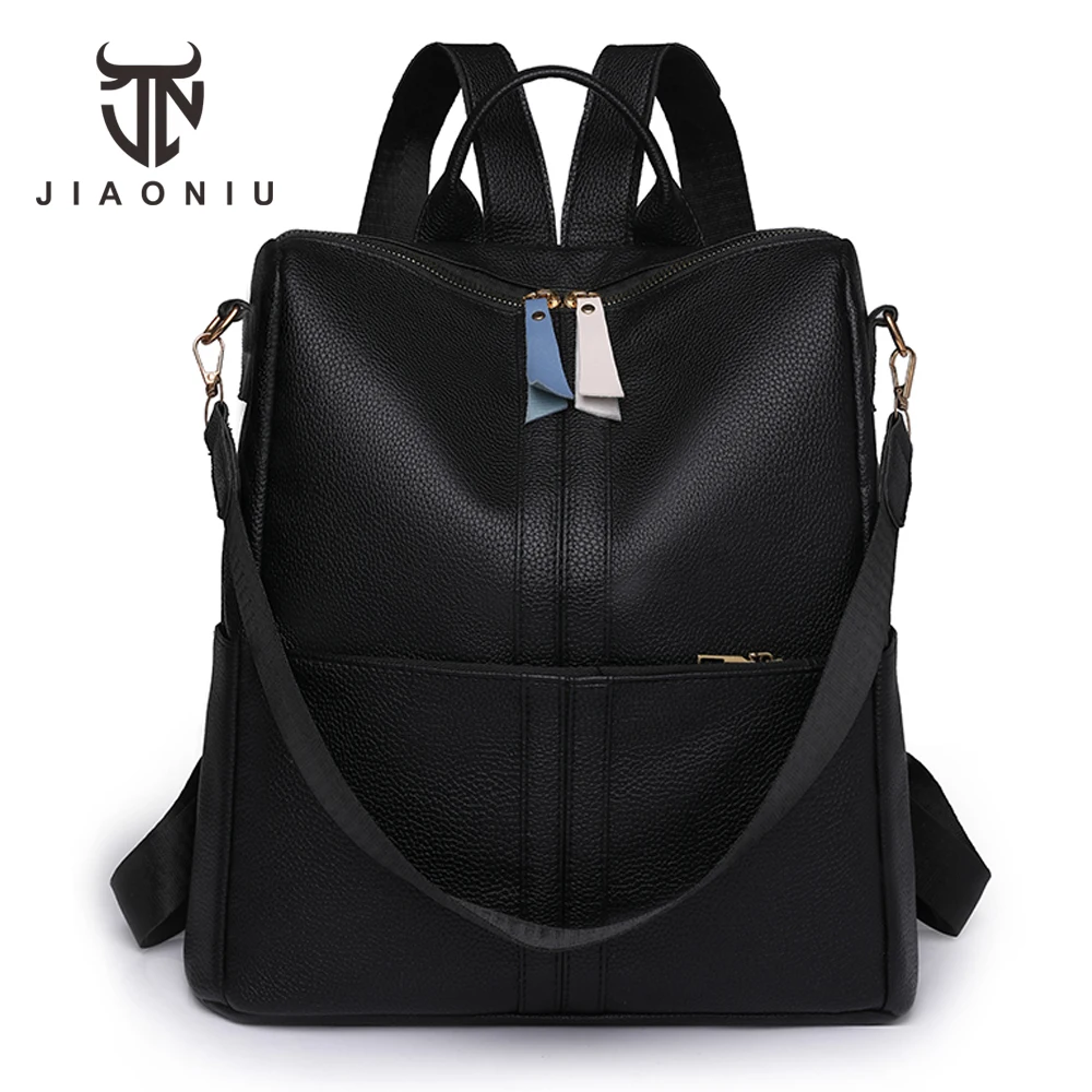 Women's Casual Backpack Soft Leather Fashion Shoulder Bag Retro Designer Girl's Schoolbag Travel Solid Color Backbags Ladies New