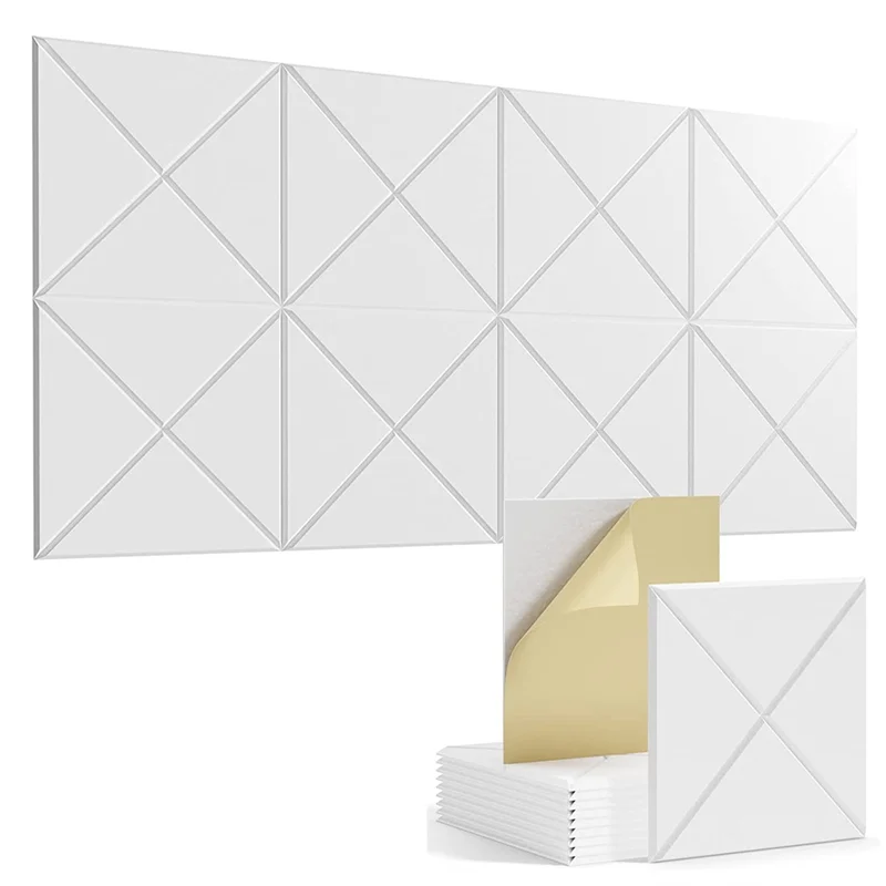 16PCS Self-Adhesive Acoustic Panels,Square Sound Proof Foam Panels,12x12x0.4In High Density Soundproof Wall Panels,White