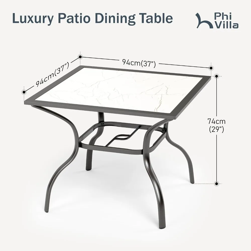 37 Inch Patio Table for 4, Metal Table with Carbon Crystal Tabletop