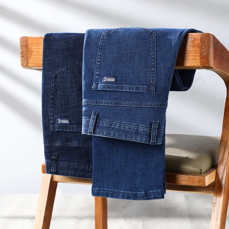 

2025 Spring Autumn Men's Stretch Loose Straight Leg Jeans Business Casual Office Ready Youth Mid-Aged Comfort