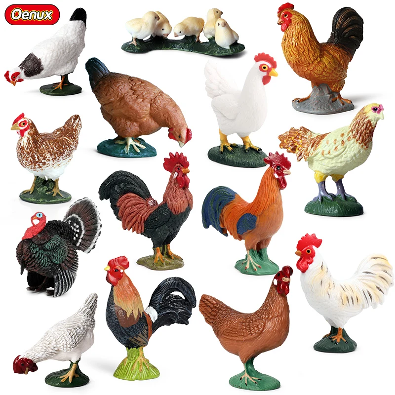 Lovely Farm Animals Hen Turkey Chook Chicken Cock Action Figure Model Figurines Poultry Miniature Educational PVC Kid Toy