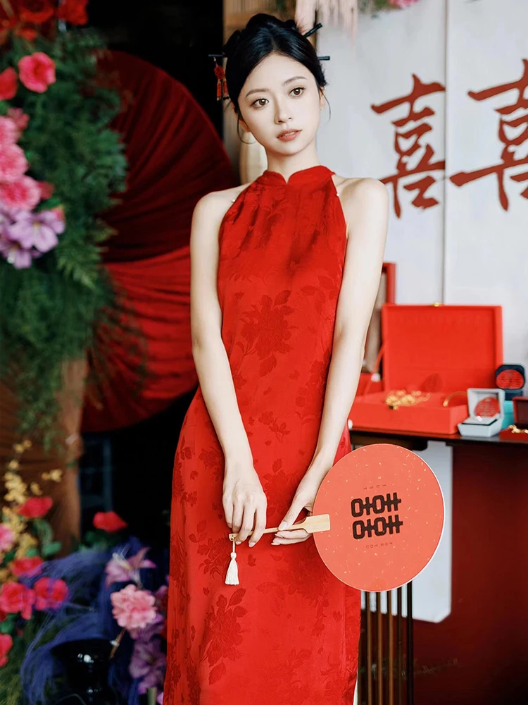 

New Chinese Sle Morning Robe Svel Ne Hanging Wedding Dr Red Bridal Gown for Women Long Evening Gown