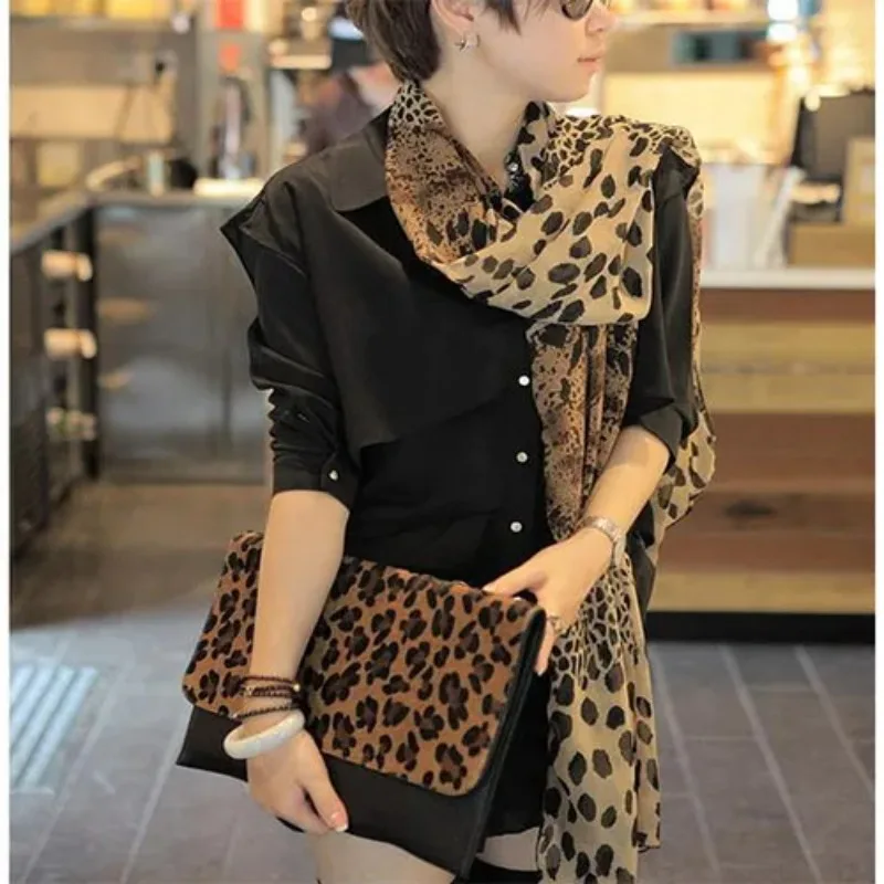 Hot Sale Silk Scarf Cashmere Chiffon Scarf Animal Print Super Star Style Leopard Shawl Brand Designer Scarves and Stoles Scarf