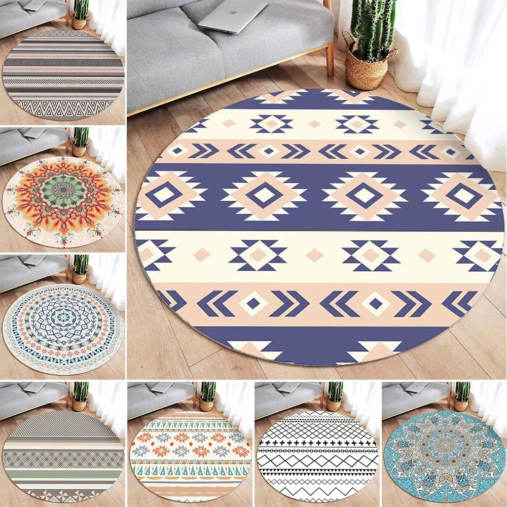 

Retro Mandala Round Carpet for Living Room Home Decor Washable Dirty Resistant Rugs Anti-slip Mat Simple Home Decoration Navidad