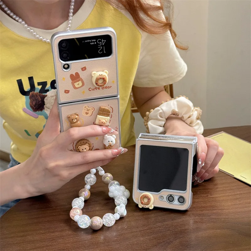 Funda de cuero con dibujos animados en 3D para Samsung Galaxy Z Flip 6 5 4 3, funda trasera protectora para ZFlip4 ZFlip5 ZFlip6