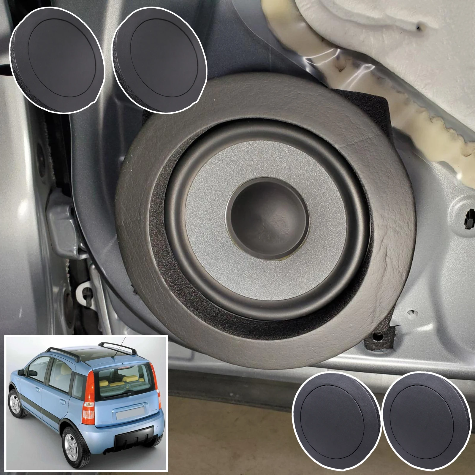 4X Speaker Ring Bass Door Trim Sound Audio Insulation 6.5” For Fiat Panda (169) Mk3 2004 2005 2006 2007 2008 2009 2010 2011 2012