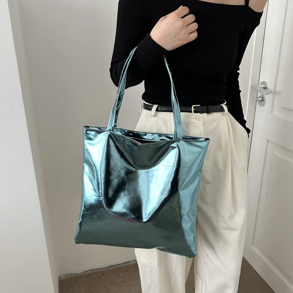 Chic Colorful Shiny Handbag Women Underarm Bag Simple Pu Leather Totes Bags Women Shopping Party Shoulder Bag Y2k Girls Clutch