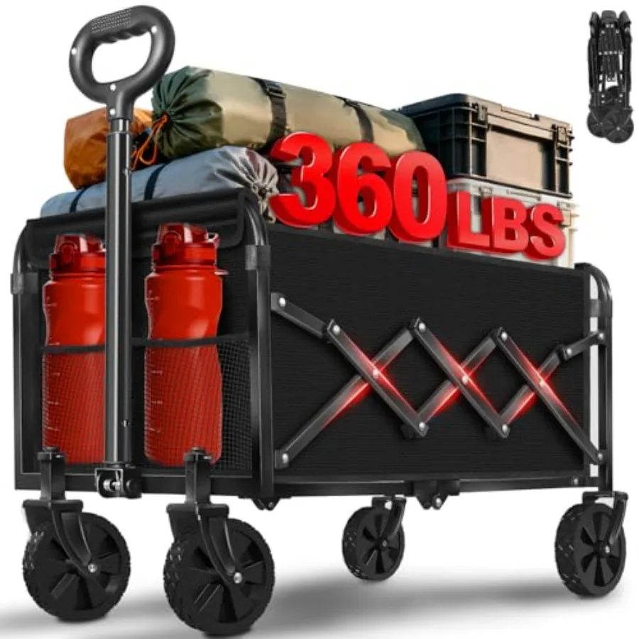 

Складная тележка-вагончик на 360 фунтов с колесами, гибкой ручкой, легкая и портативная