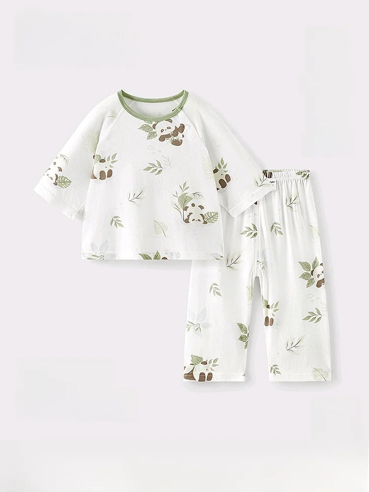 ベビー竹綿パジャマセット夏子供服九分丈パンツホームウェア七分袖エアコンスーツ