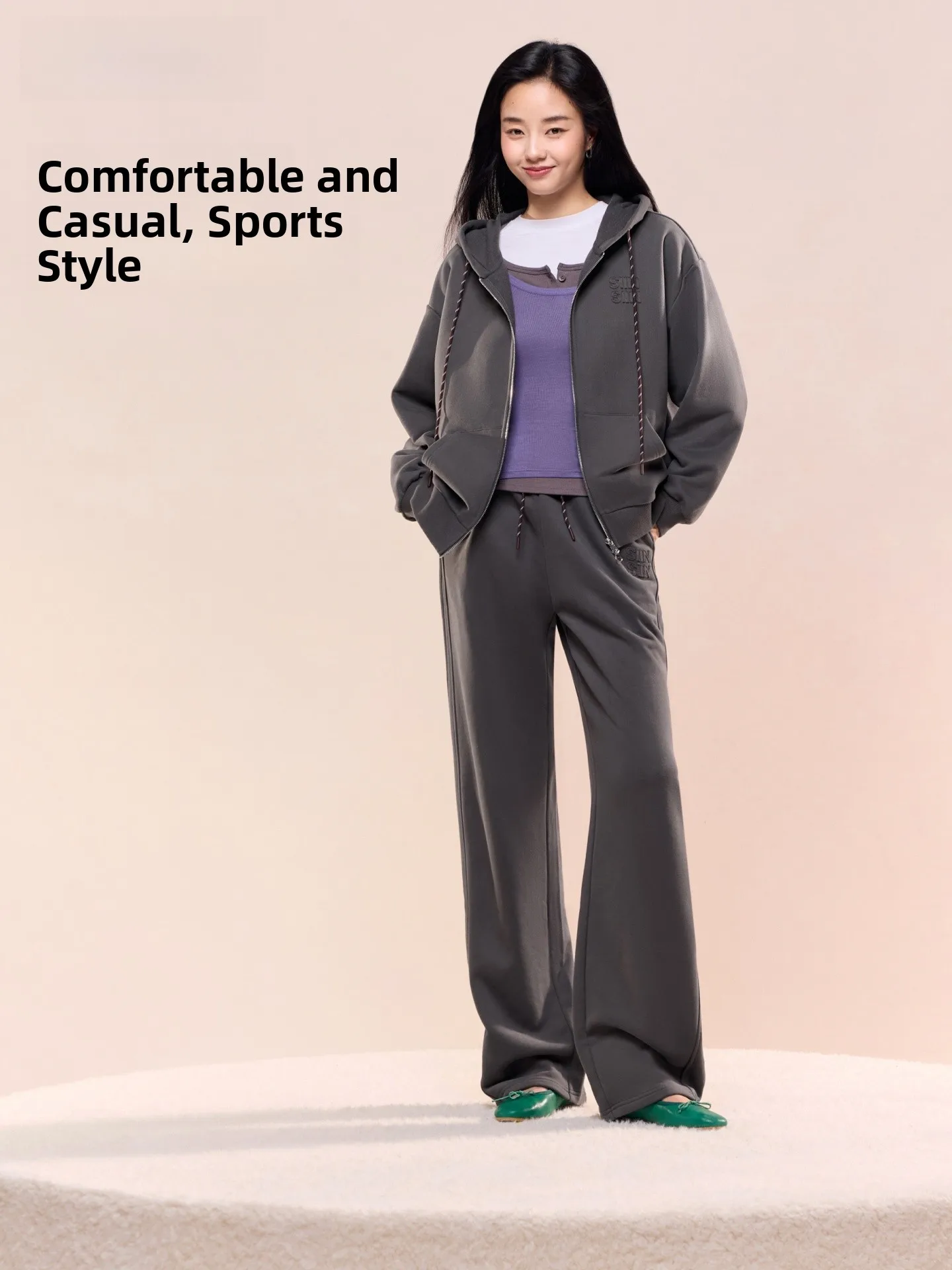 

Slimming Wide Leg Pants SIINSIIN Knife Casual Sports Trousers for Women Autumn Winter Straight Cut Fce Lined