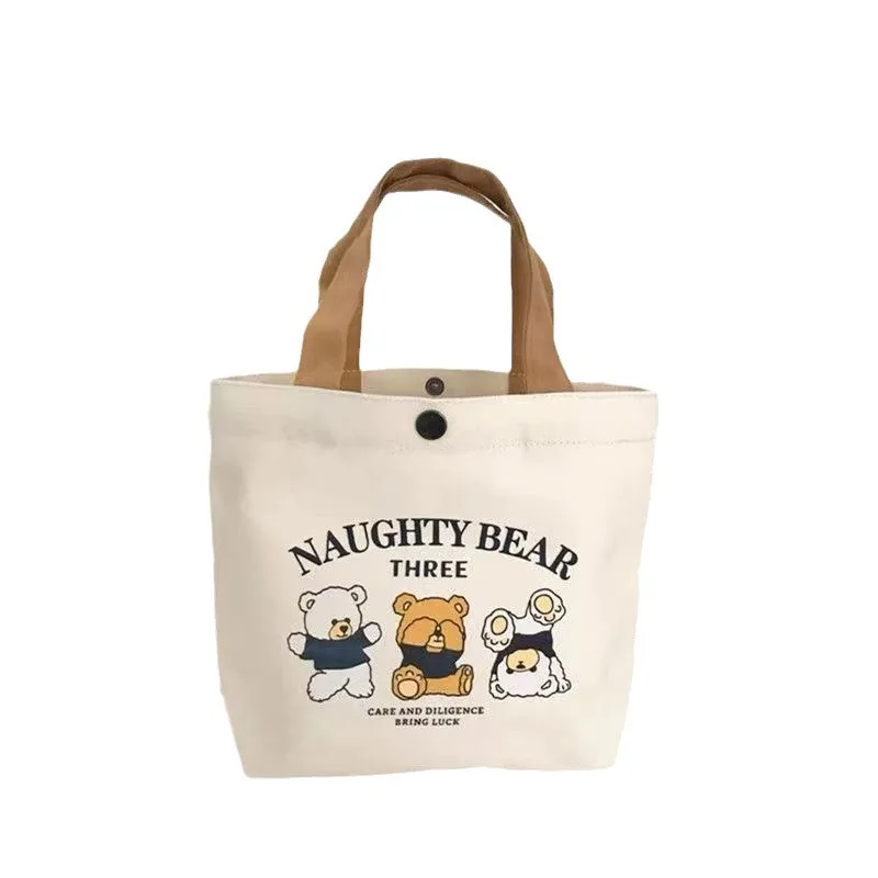 Cute Cartoon Canvas Tote Bag Kawaii Portable Lunch Bag Ladies Casual Handbag And Bento Bag