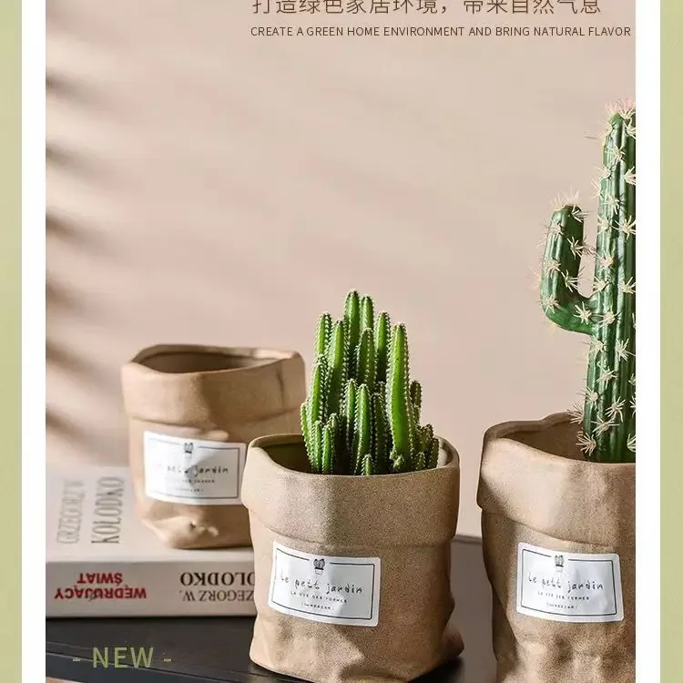 Paper Bag Shape Cloth Bag Ceramic Small Flowerpot Simple INS Kraft Paper Bag Cactus Office Plain Flower Pot