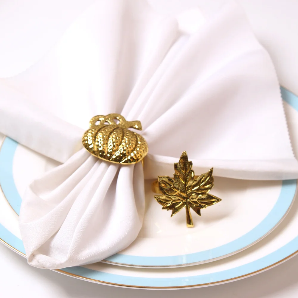 Vintage Maple Leaves Pumpkin Napkin Ring Alloy Napkin Buckle Halloween Christmas Party Dinner Table Decoration Napkin Holder