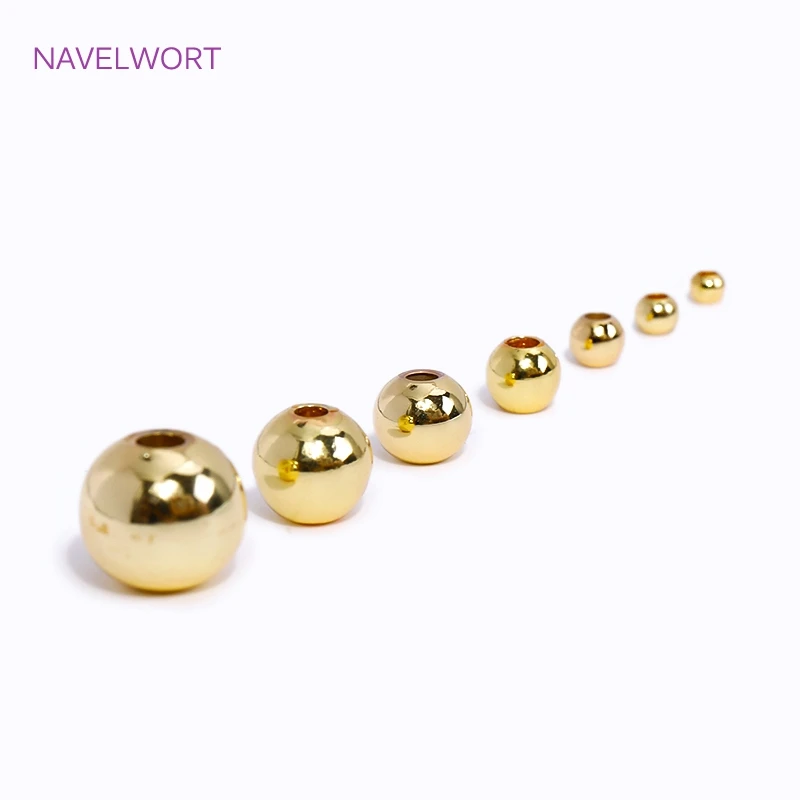 2MM-8MM 18K Gold Plated Round Ball Beads Spacer Beads Brass Metal Loose Beads For Making Bracelet DIY Jewelry Making Accessories