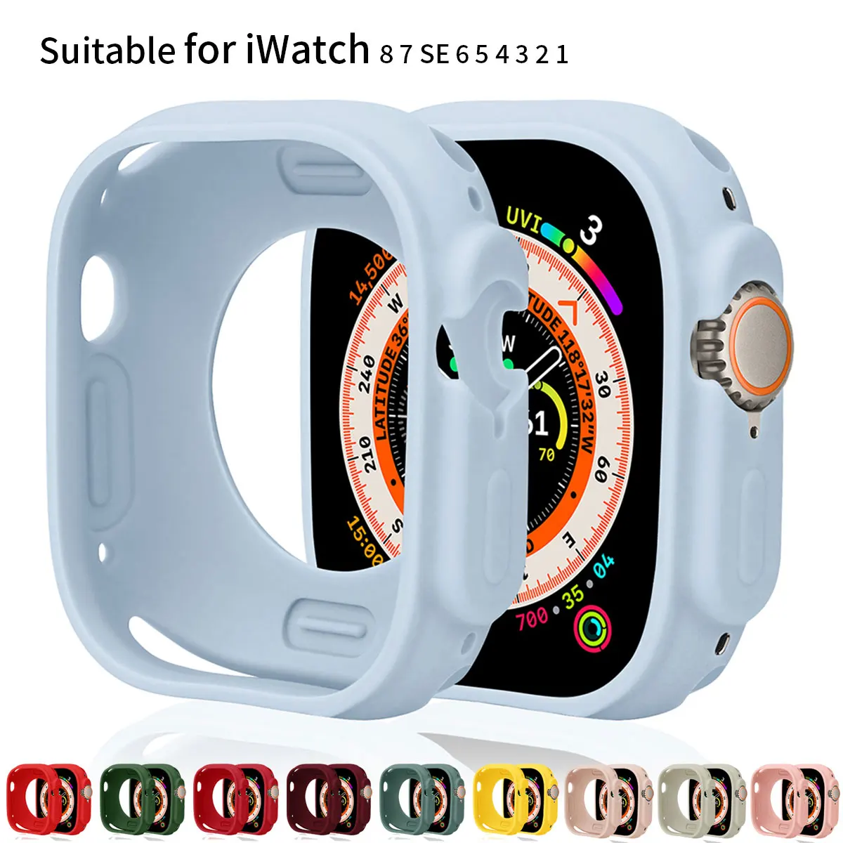 

Matte soft silicone safety frame soft case for Apple Watch 45mm41mm 987 sports case 44mm40mm654SE 42mm38mm321 model