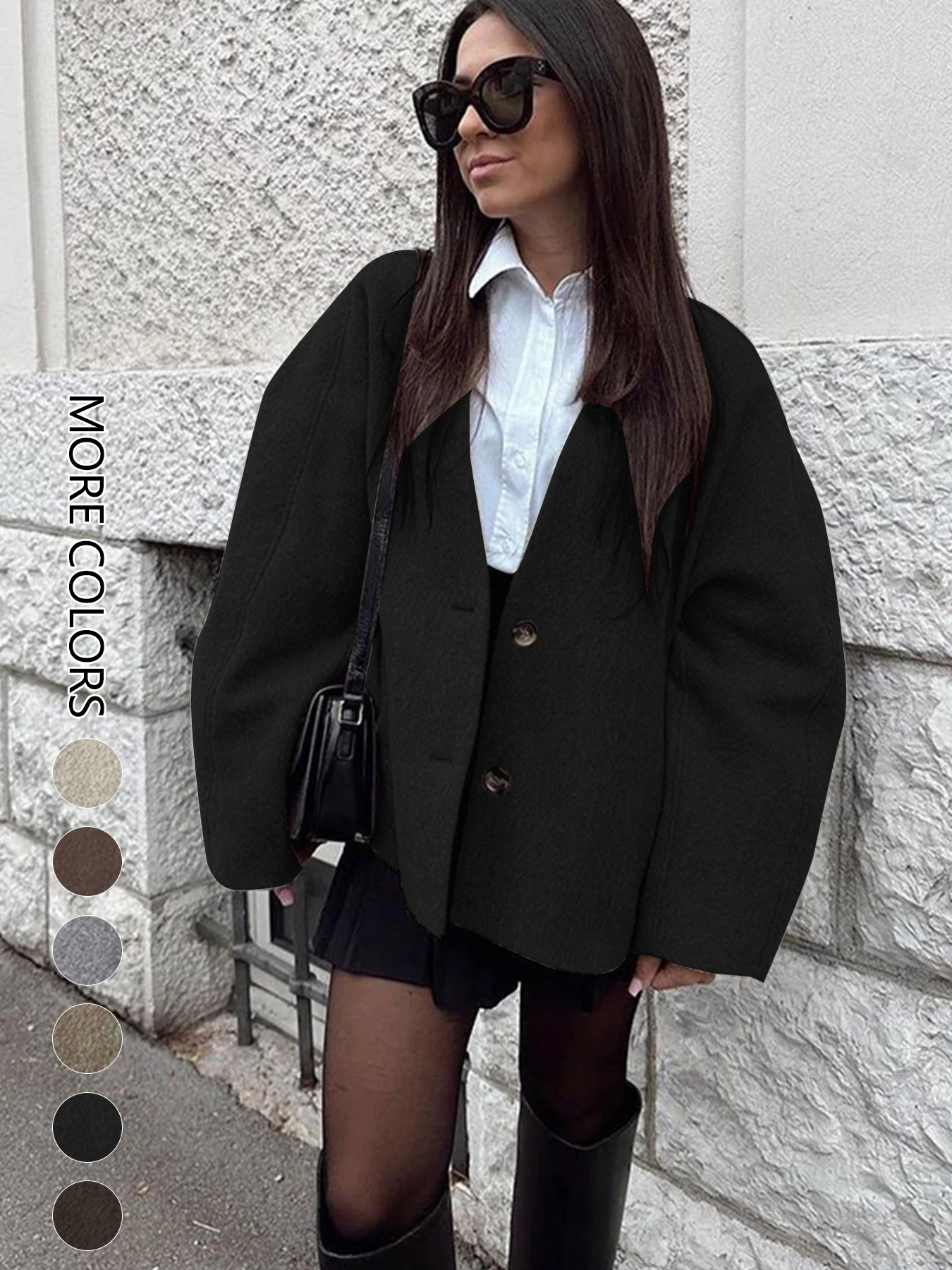 

Женское пальто, топ, осень-зима, новая уличная мода, пальто на пуговицах с длинными рукавами, однотонное сексуальное пальто с v-образным вырезом, повседневная тонкая универсальная одежда