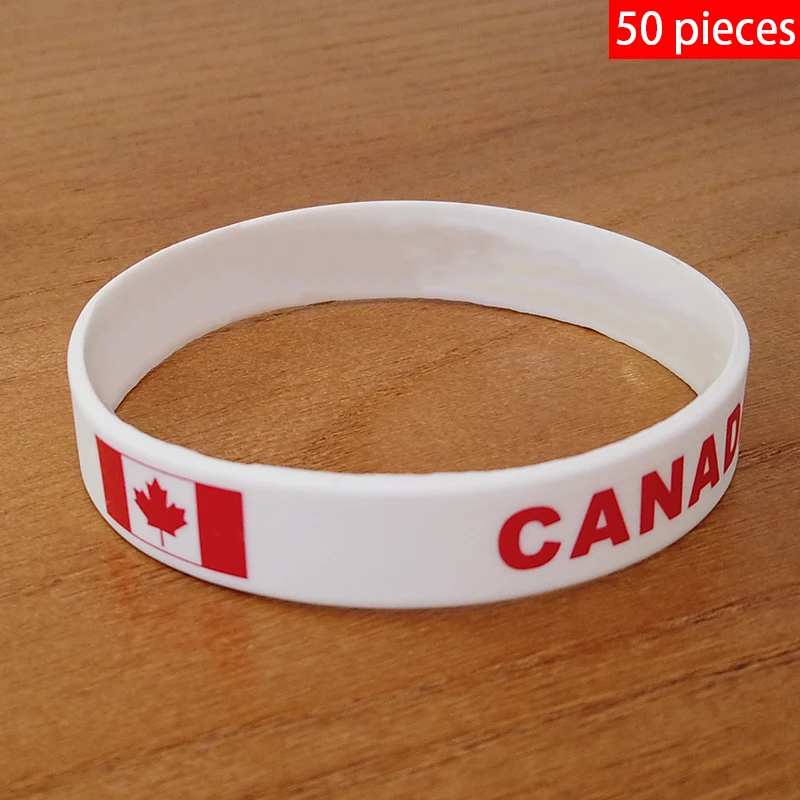 Wholesale Customized 50pcs Canada National Flag Wristband Sport Silicone Bracelet Rubber Band Commemorative Fashion Accessory