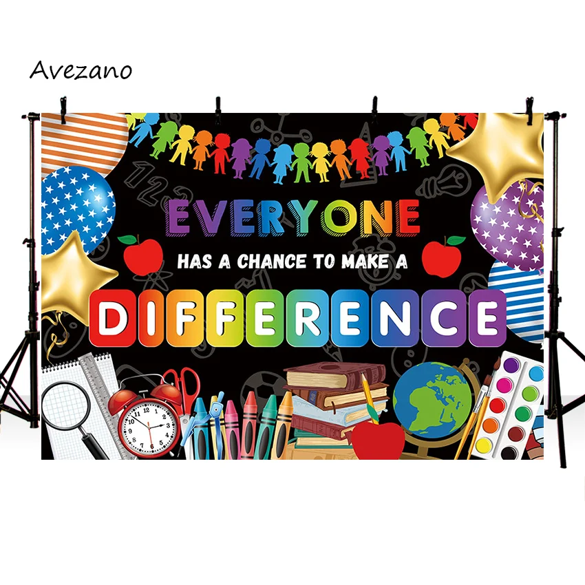 Avezano Photography Background Back to School Party Book Globe Alarm Clock Pigment Balloon Children Backdrop Photo Studio Decor image 3