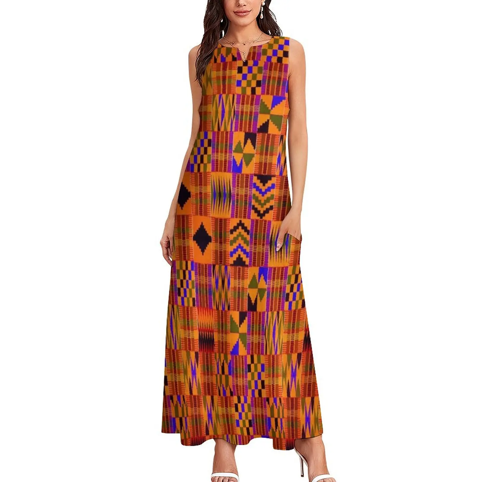 Kente Cloth // Persimmon & Red-Orange Long Dress summer dresses Summer skirt summer dresses ladies 2025 Dress woman