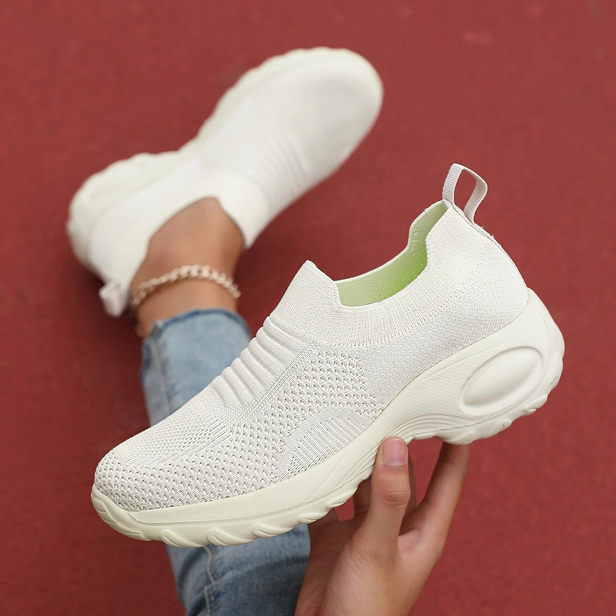 Red Casual Sports Shoes for Women Comfort Mesh Tennis Shoes Light Sneakers Women 2024 New Plus Size 43 Student Vulcanized Shoe