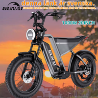 GUNAI-Y 1000W Electric Bicycle 20*4Inch Fat Tire Electric Bike 60KM/H 48V 18AH Battery 7Speed Mountain Adult Bike,100KM Mileage