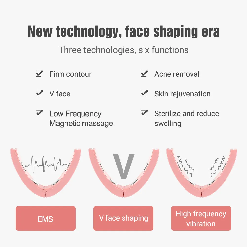 EMS เครื่องนวดหน้าอุปกรณ์ความงามความร้อนการสั่นสะเทือนยกกระชับไฟฟ้า V Face Instrument Double Chin ลดการบีบอัดร้อน