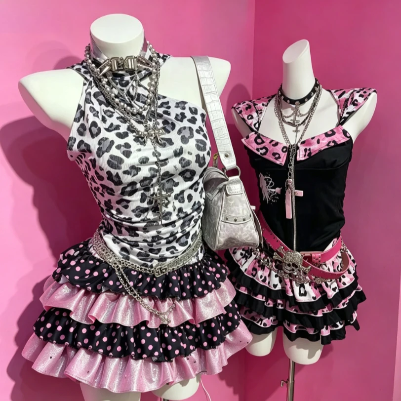 Süßer Y2K Kawaii Polka Dot Cake Minirock Japanischer Lolita Rüschenrock mit Schleife Kurzer Rock 2026 Sommer Lässiger Vintage Party Niedlicher Rock