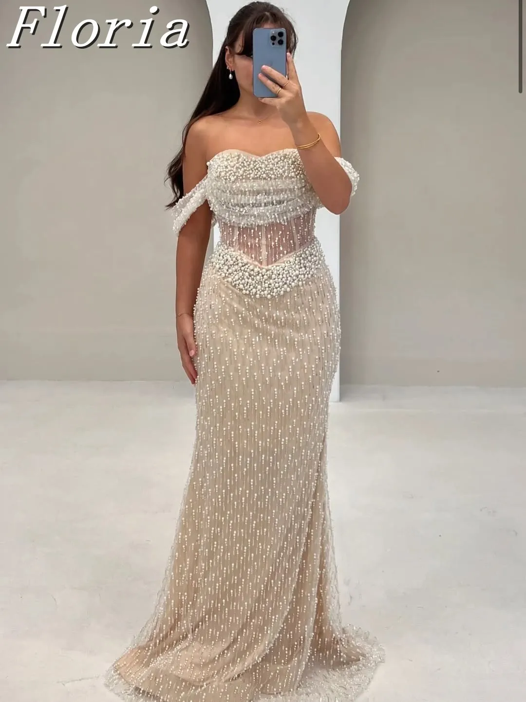 

Роскошное вечернее платье с открытыми плечами, милое жемчуг, вечерние платья русалки, длинное вечернее платье для женщин по индивидуальному заказу