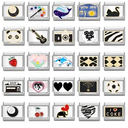 Fashion Charm Bracelet Checkerboard Panda Elephant Charm Italian Links Fit 9mm Bracelet Stainless Steel DIY Making Jewelry