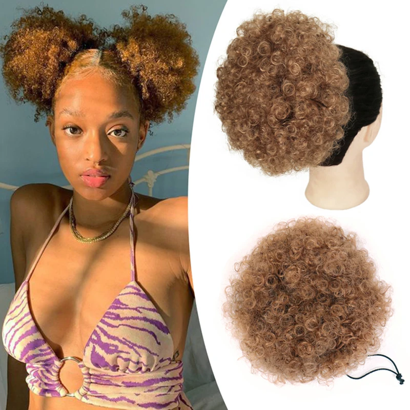 

Синтетический Африканский шиньон Buqi, пучки для волос, афро кудрявый шиньон с кулиской, хвост с зажимом для наращивания волос, шиньон