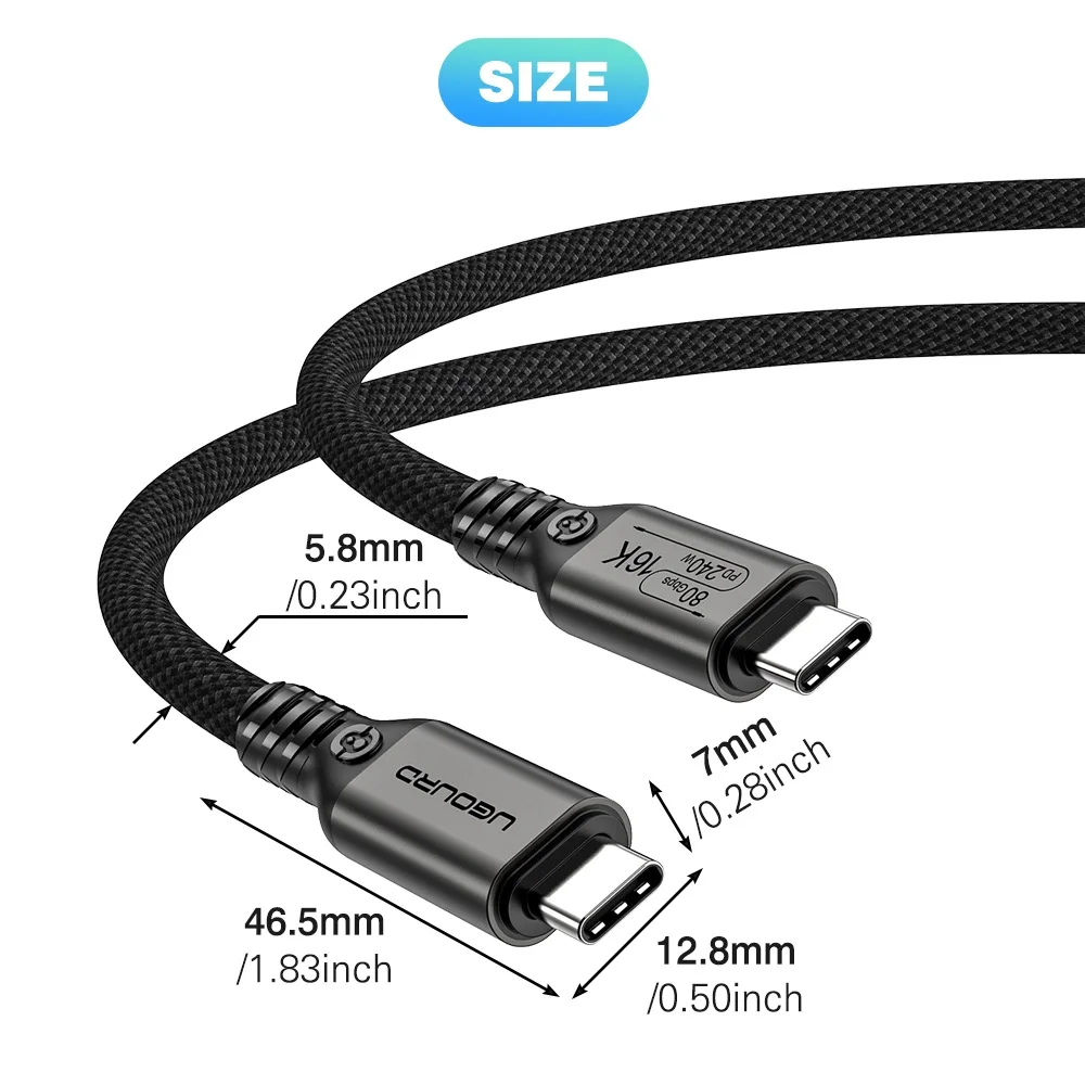 Thunderbolt 5 Certified Chip Cable 80Gbps USB C Thunderbolt Full-Featured Cable 120Gbps Single-Way Type C 240W for EGPU SSD Hub view 6
