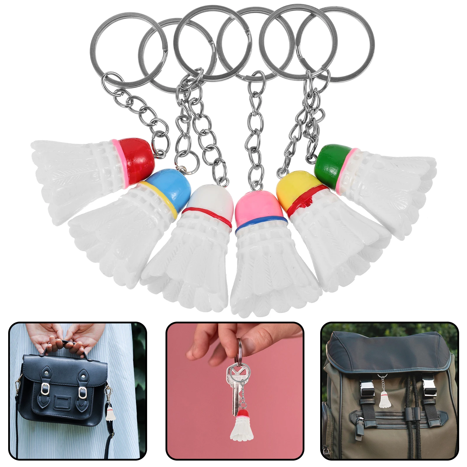 

6 Pcs Badminton Keychain Cute Keychains for Women Sports Pendant Stainless Steel Rackets