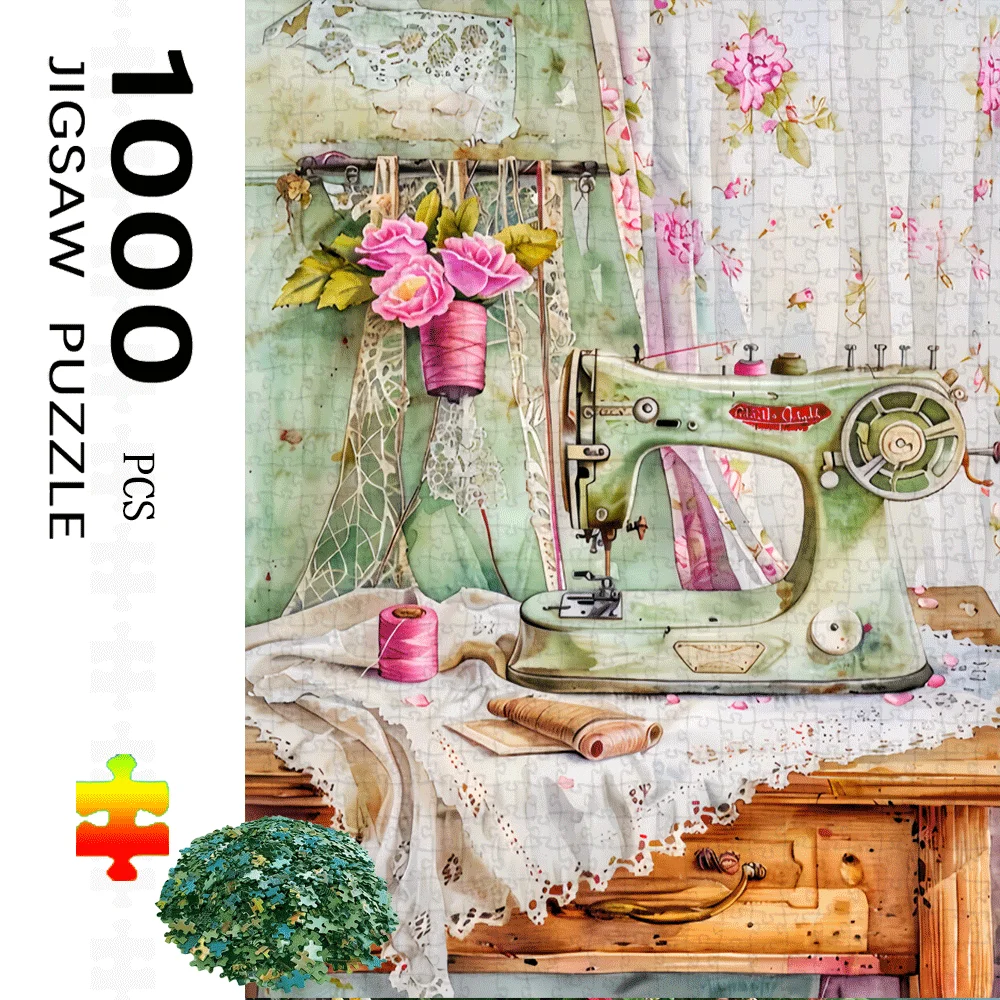 1000개 빈티지 재봉틀 - 레이스와 꽃무늬 디자인을 특징으로 하는 매력적인 공예실 이미지, 성인을 위한 흥미로운 가족 게임