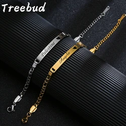 Treebud Personalized Name Heart Bracelet for Women Men Stainless Steel Custom Laser Engraved Nameplate ID Tag Bracelet Jewelry