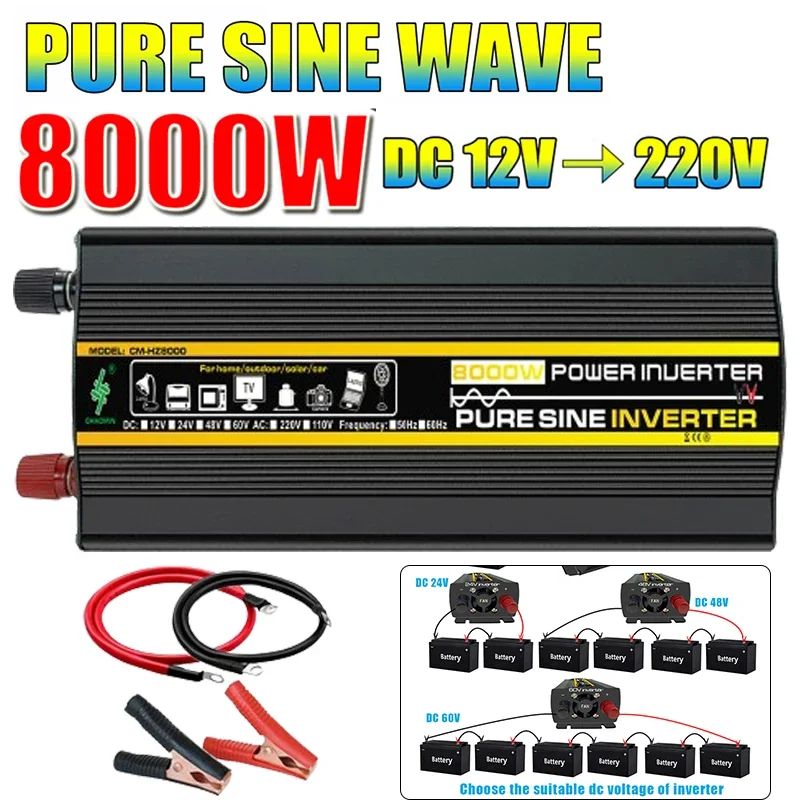 Pure Sine Wave Inverters 3000W/4000W/6000/8000W 12V to 220V Voltage Transformer Converter Universal Auto Accessories